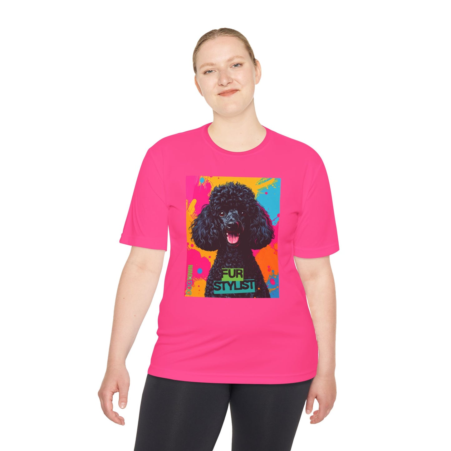 Dogtown Fur Stylist Groomer Short Sleeve Shirt (Colorful with Black Poodle)