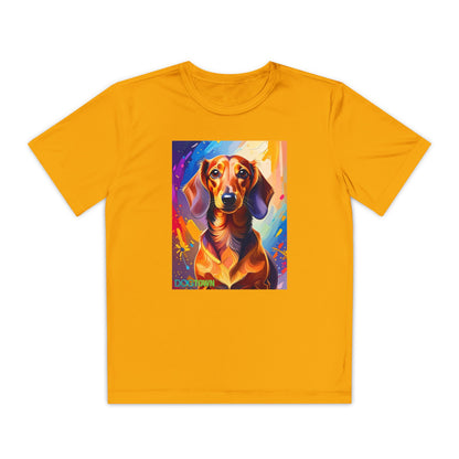 Pup Art Canvas - Kid's Sport Short Sleeve Tee (Dachshund)