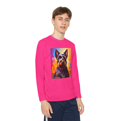 Pup Art Canvas - Kid's Sport Long Sleeve Tee (Scottish Terrier)