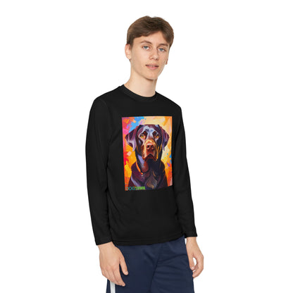 Pup Art Canvas - Kid's Sport Long Sleeve Tee (Chocolate Lab)