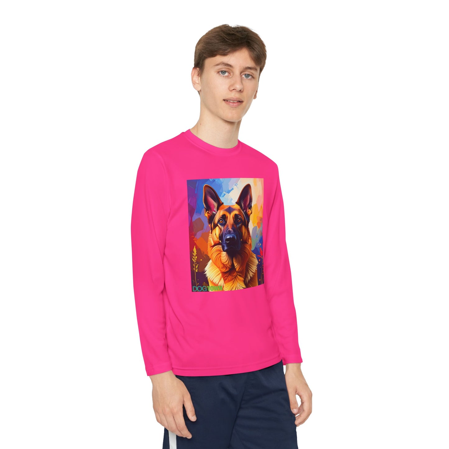 Pup Art Canvas - Kid's Sport Long Sleeve Tee  (German Shepherd)