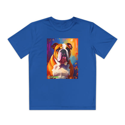 Pup Art Canvas - Kid's Sport Short Sleeve Tee (English Bulldog)