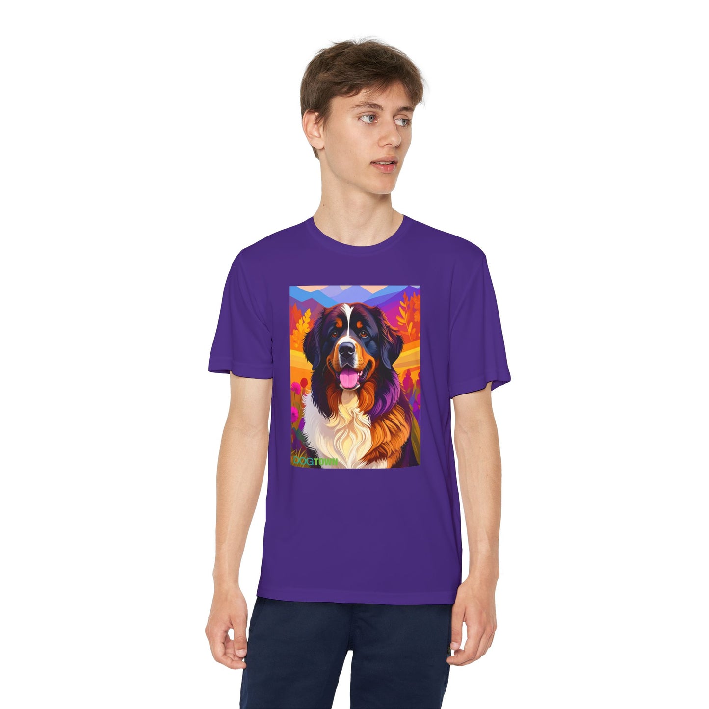 Pup Art Canvas - Kid's Sport Short Sleeve Tee (Bernese Mountain Dog)
