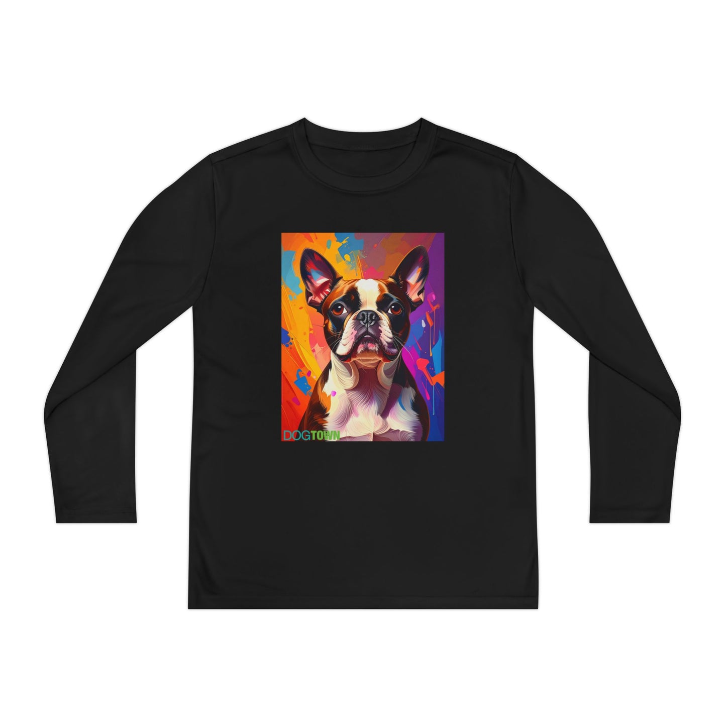 Pup Art Canvas - Kid's Sport Long Sleeve Tee (Boston Terrier)
