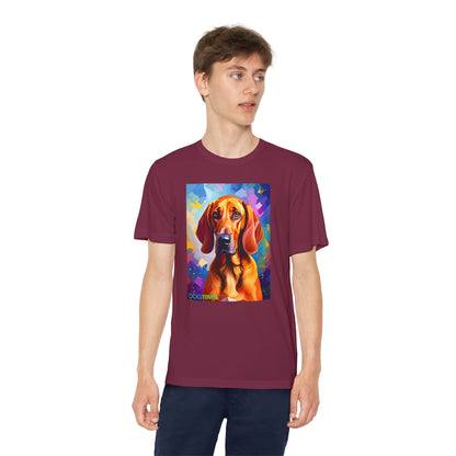 Pup Art Canvas - Kid's Sport Short Sleeve Tee (Redbone Coonhound)