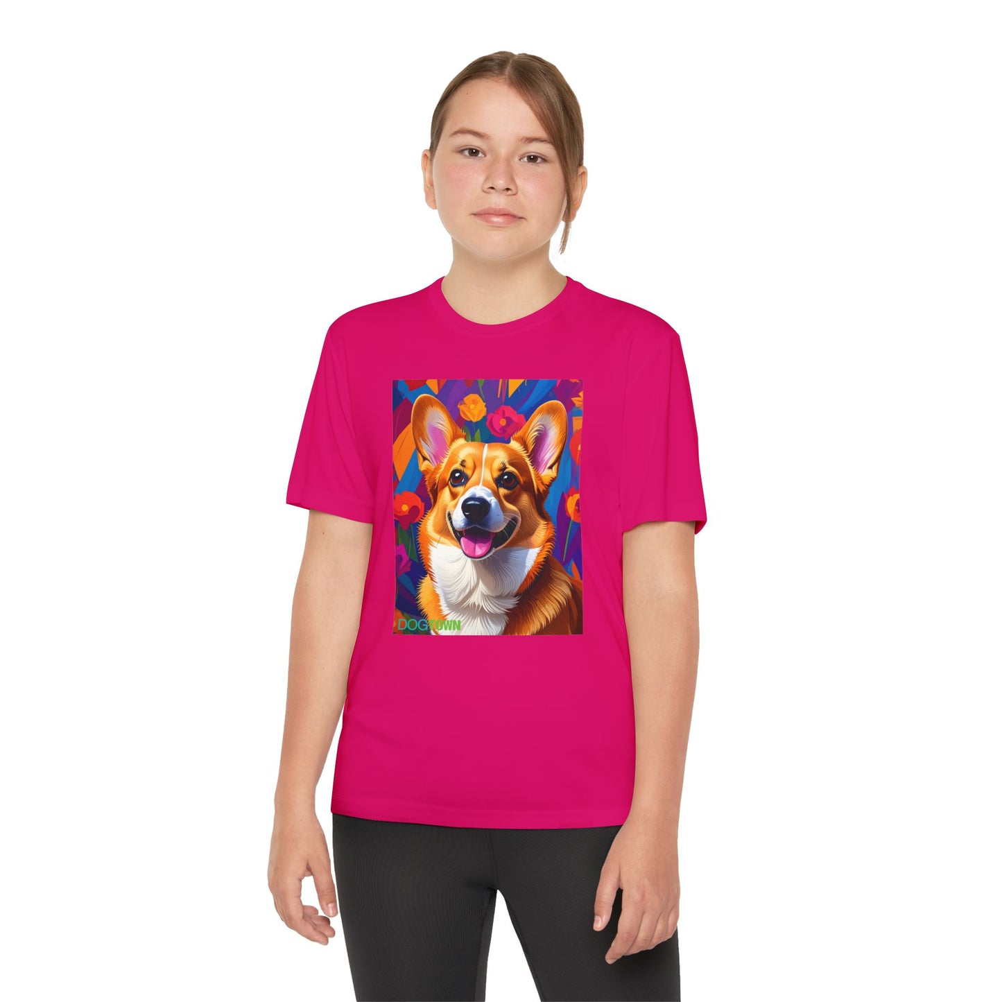 Pup Art Canvas - Kid's Sport Short Sleeve Tee (Corgi)