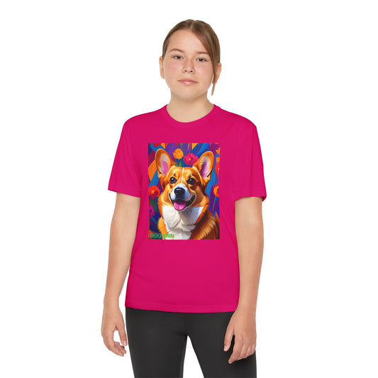 Pup Art Canvas - Kid's Sport Short Sleeve Tee (Corgi)