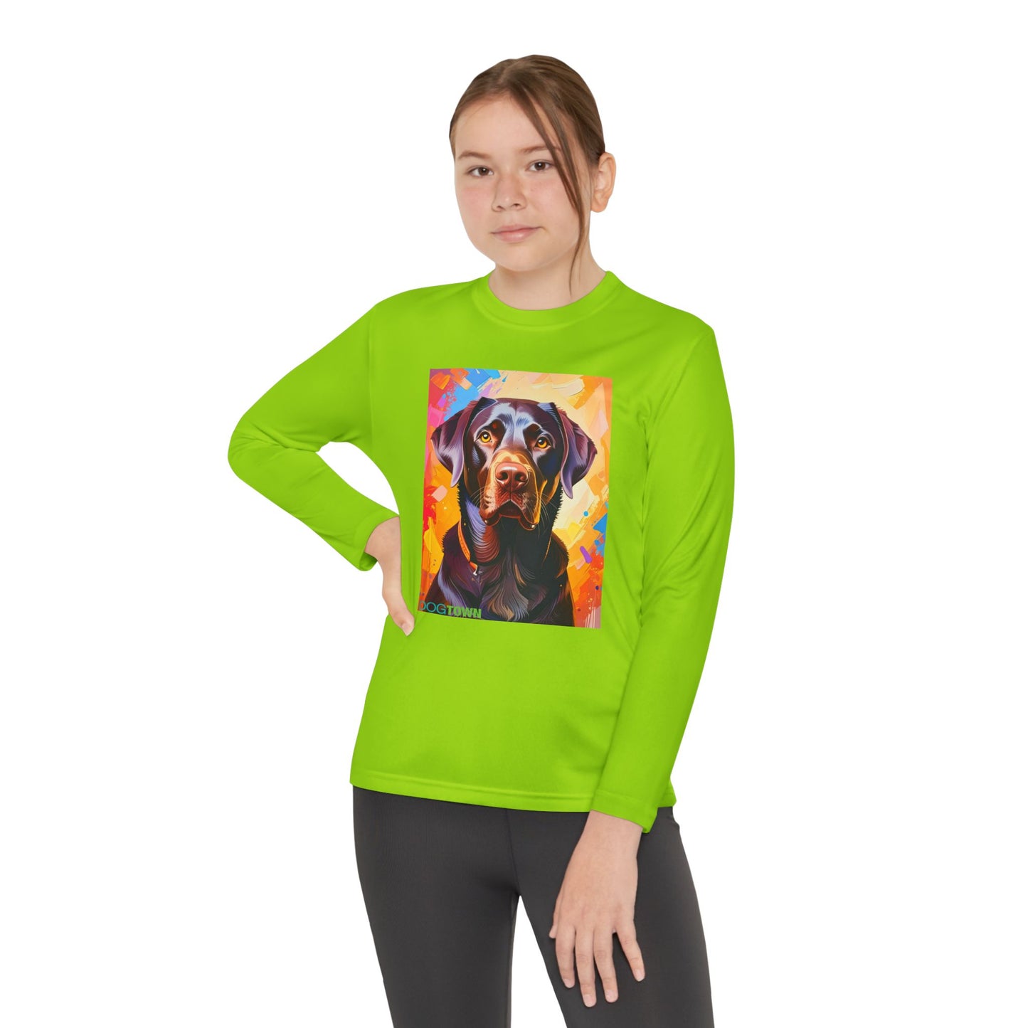 Pup Art Canvas - Kid's Sport Long Sleeve Tee (Chocolate Lab)