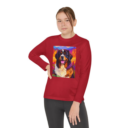 Pup Art Canvas - Kid's Sport Long Sleeve Tee (Bernese Mountain Dog)