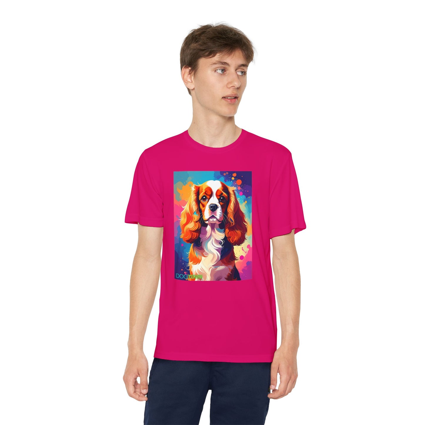 Pup Art Canvas - Kid's Sport Short Sleeve Tee (Cavalier King Charles Spaniel)