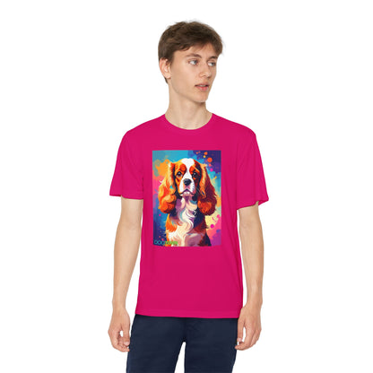 Pup Art Canvas - Kid's Sport Short Sleeve Tee (Cavalier King Charles Spaniel)