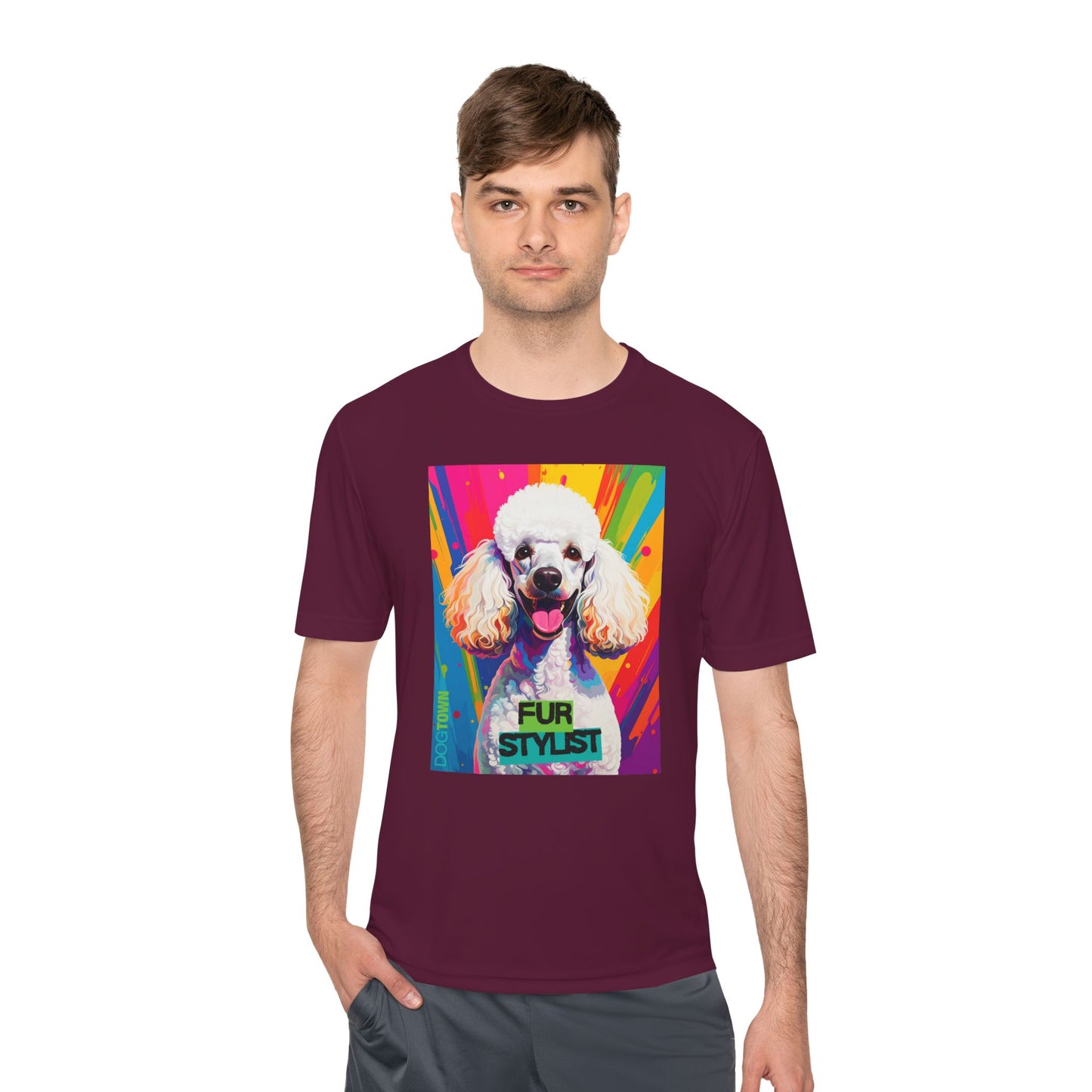 Dogtown Fur Stylist Groomer Short Sleeve Shirt (Colorful with White Poodle)