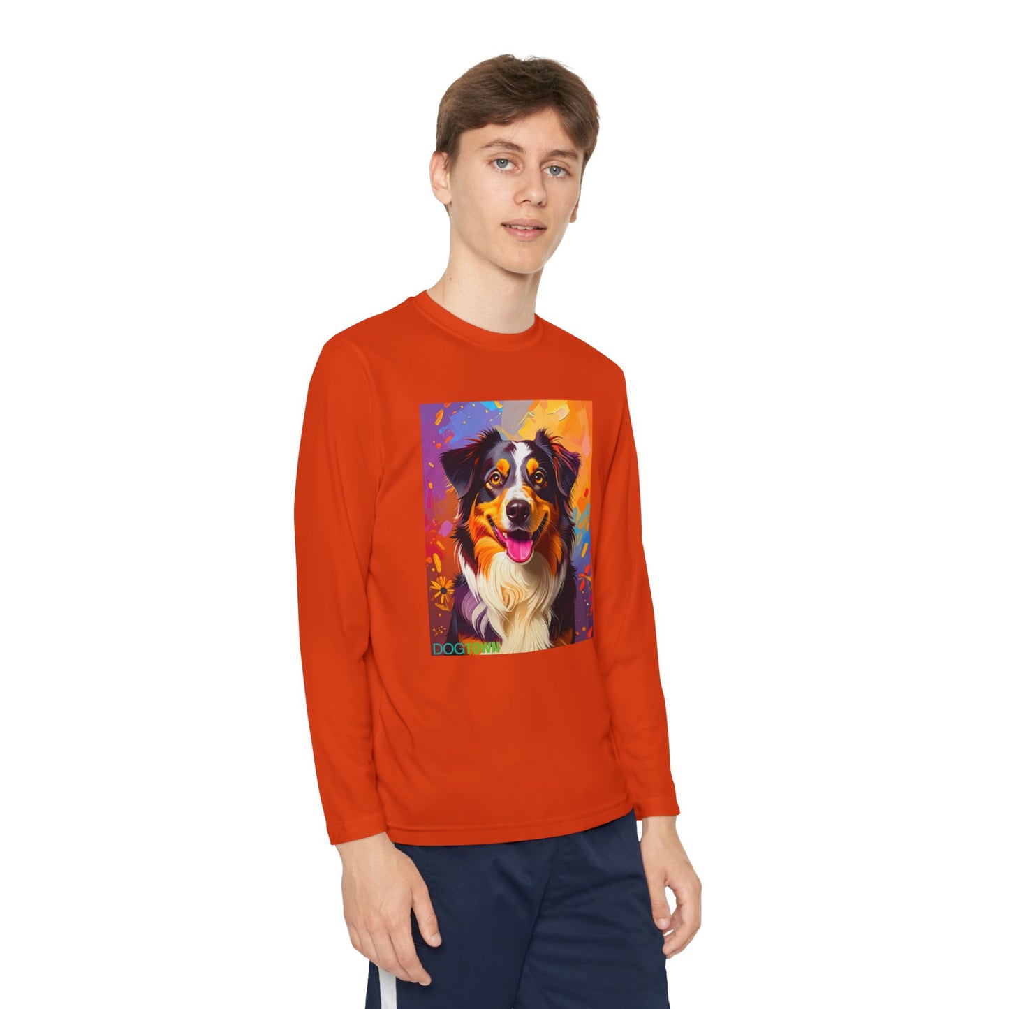 Pup Art Canvas - Kid's Sport Long Sleeve Tee (Australian Shepherd)