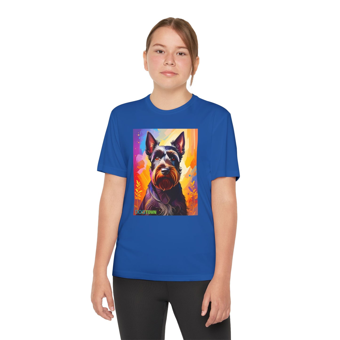 Pup Art Canvas - Kid's Sport Short Sleeve Tee (Scottish Terrier)