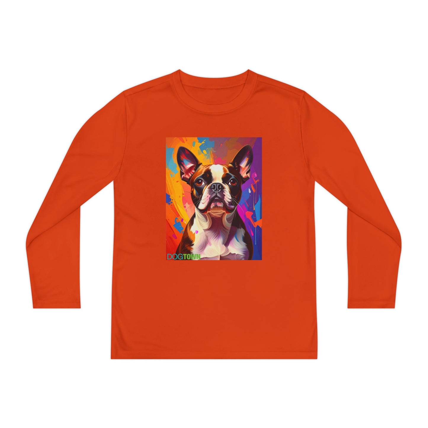 Pup Art Canvas - Kid's Sport Long Sleeve Tee (Boston Terrier)