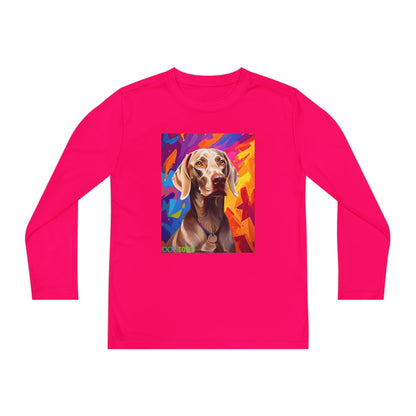 Pup Art Canvas - Kid's Sport Long Sleeve Tee (Weimaraner)