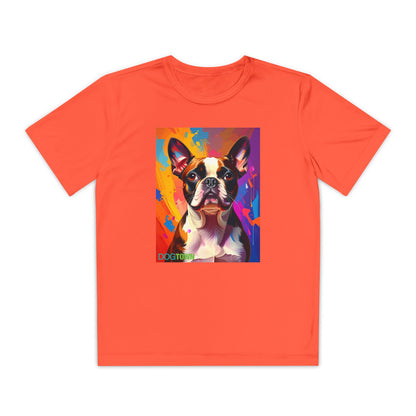 Pup Art Canvas - Kid's Sport Short Sleeve Tee (Boston Terrier)