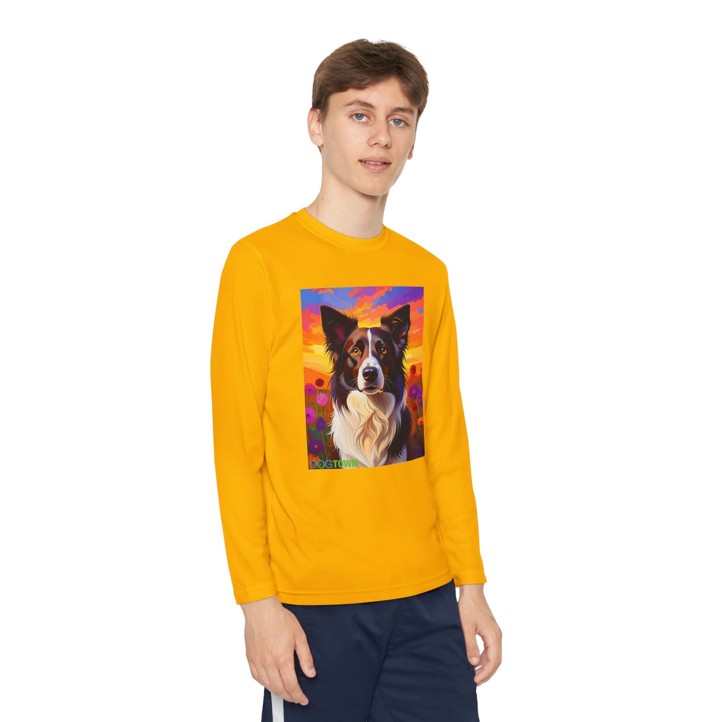 Pup Art Canvas - Kid's Sport Long Sleeve Tee (Border Collie)