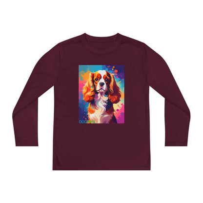 Pup Art Canvas - Kid's Sport Long Sleeve Tee (Cavalier King Charles Spaniel)