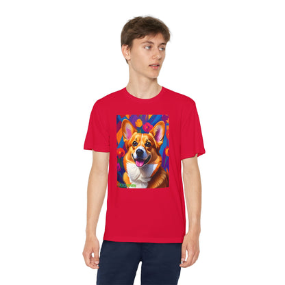 Pup Art Canvas - Kid's Sport Short Sleeve Tee (Corgi)