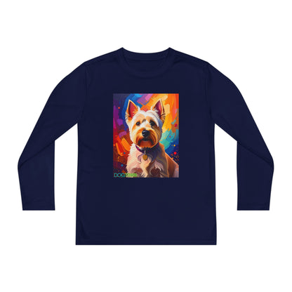 Pup Art Canvas - Kid's Sport Long Sleeve Tee  (West Highland White Terrier)