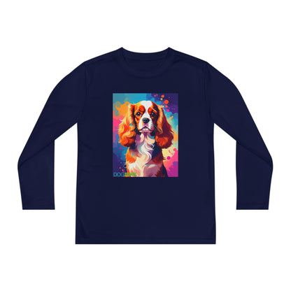 Pup Art Canvas - Kid's Sport Long Sleeve Tee (Cavalier King Charles Spaniel)