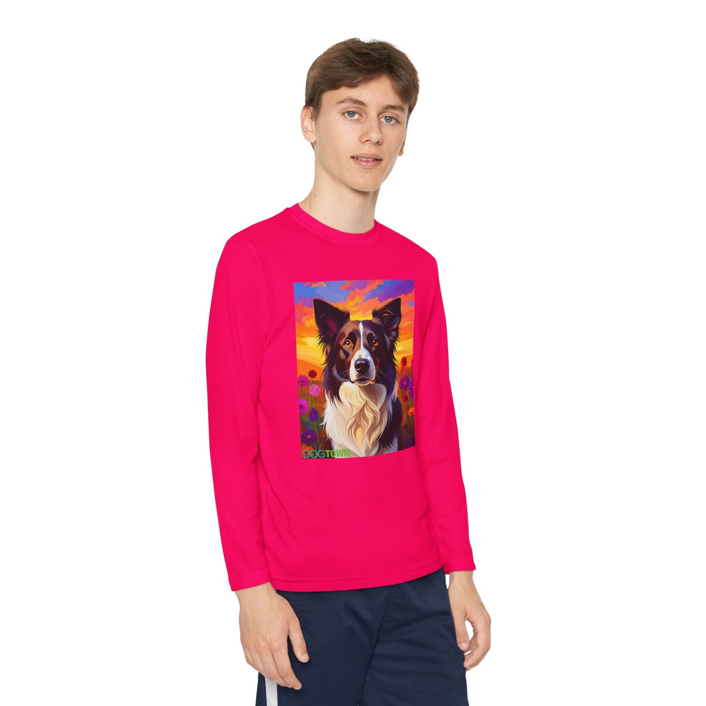 Pup Art Canvas - Kid's Sport Long Sleeve Tee (Border Collie)