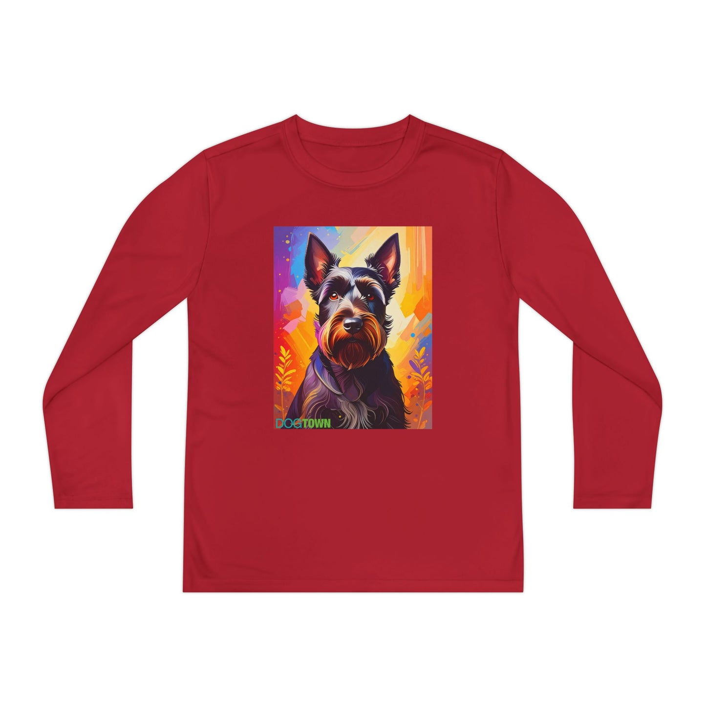 Pup Art Canvas - Kid's Sport Long Sleeve Tee (Scottish Terrier)