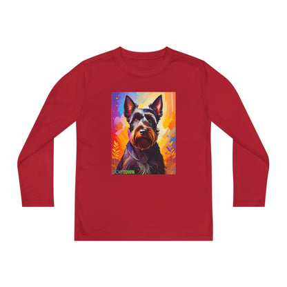 Pup Art Canvas - Kid's Sport Long Sleeve Tee (Scottish Terrier)