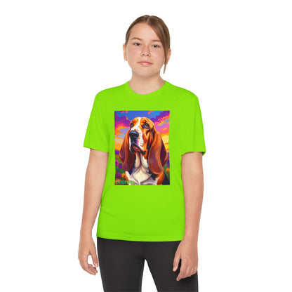 Pup Art Canvas - Kid's Sport Short Sleeve Tee (Basset Hound)