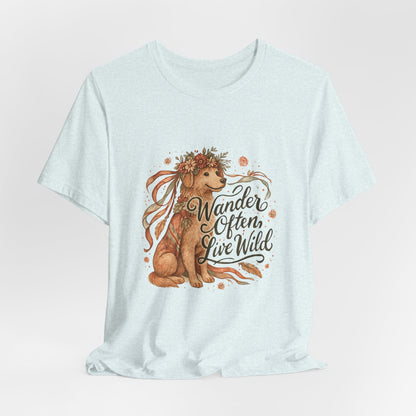 Dogtown Boho Revival "Wander Often, Live Wild" Unisex Jersey Tee (Golden Retriever)