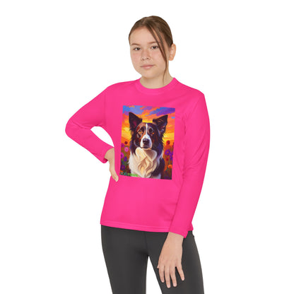 Pup Art Canvas - Kid's Sport Long Sleeve Tee (Border Collie)