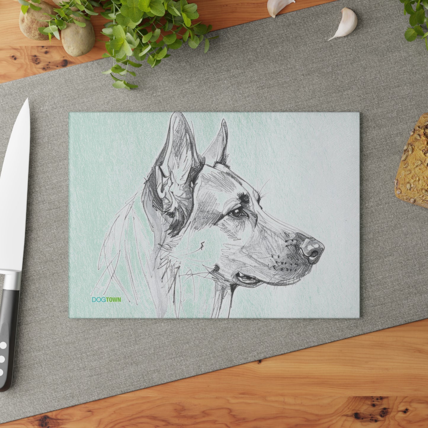 Dogtown German Shepherd Dog Portrait Glass Cutting Board - Unique Kitchen Gift for Pet Lovers, Dog-Themed Decor, Animal Gifts, Housewarming Present