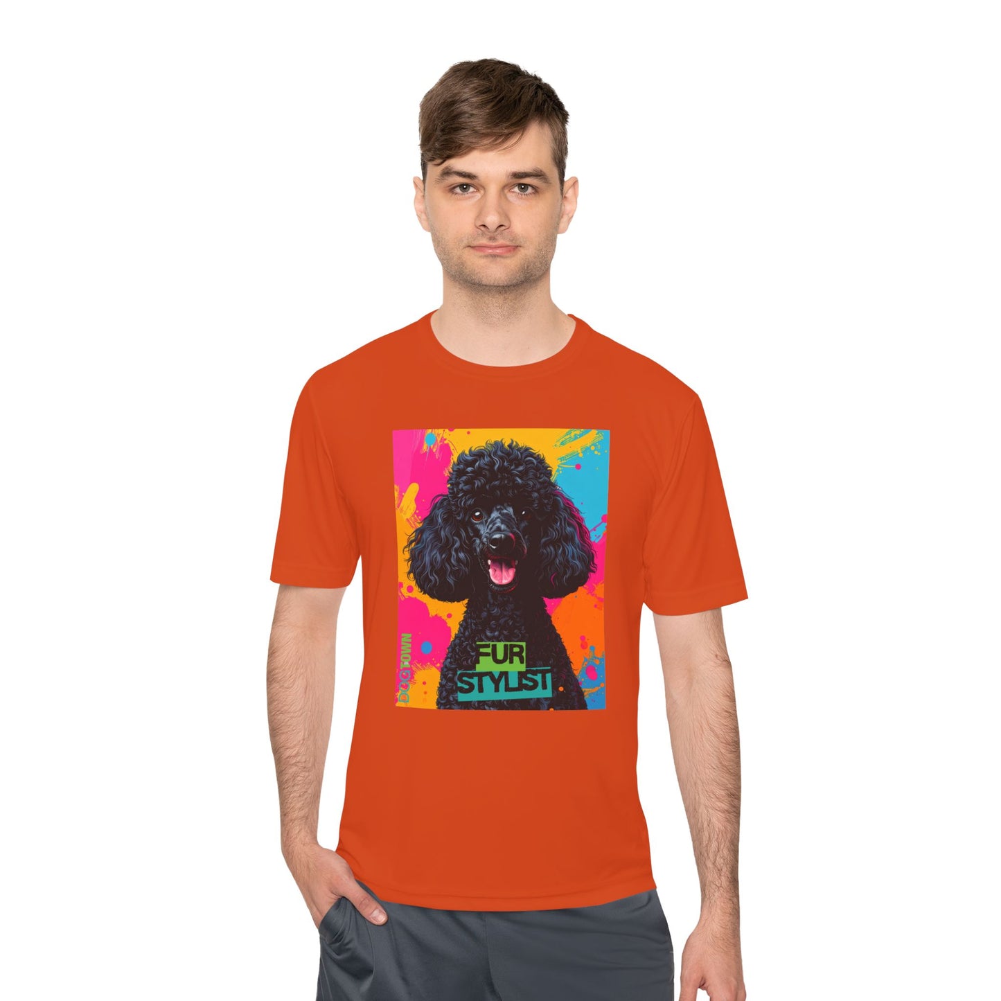 Dogtown Fur Stylist Groomer Short Sleeve Shirt (Colorful with Black Poodle)