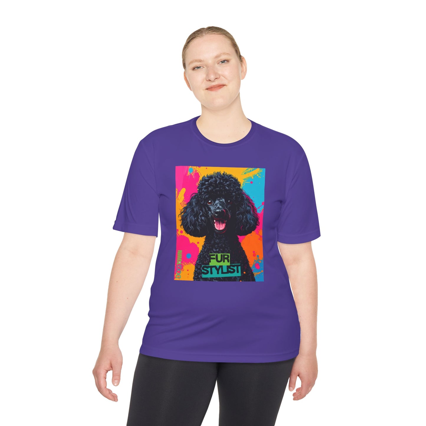 Dogtown Fur Stylist Groomer Short Sleeve Shirt (Colorful with Black Poodle)