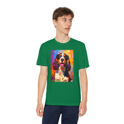 Pup Art Canvas - Kid's Sport Short Sleeve Tee (English Springer Spaniel)