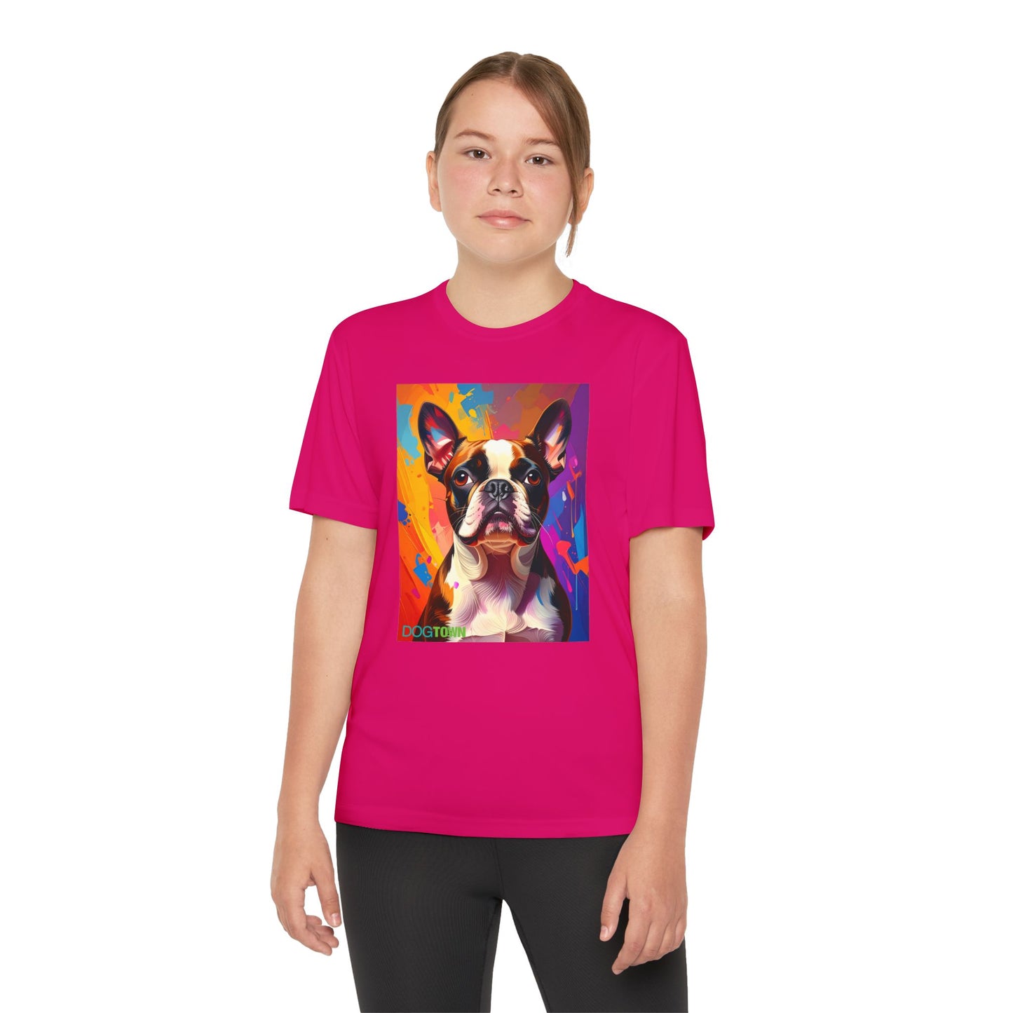 Pup Art Canvas - Kid's Sport Short Sleeve Tee (Boston Terrier)