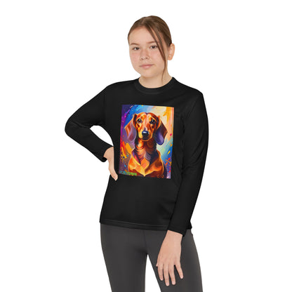 Pup Art Canvas - Kid's Sport Long Sleeve Tee (Dachshund)