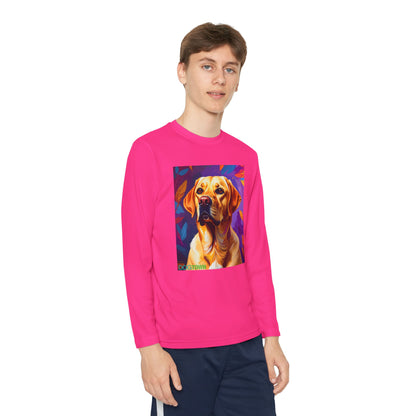 Pup Art Canvas - Kid's Sport Long Sleeve Tee (Yellow Lab)