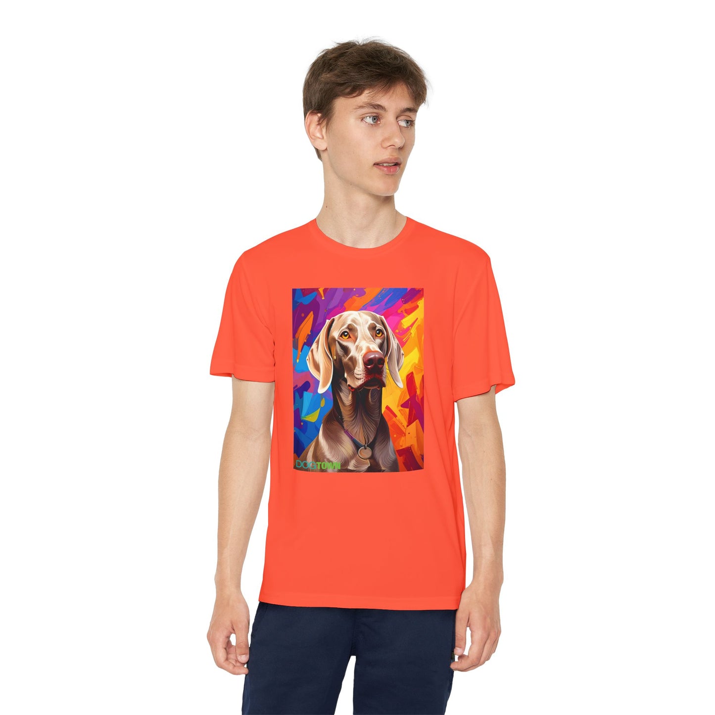 Pup Art Canvas - Kid's Sport Short Sleeve Tee (Weimaraner)