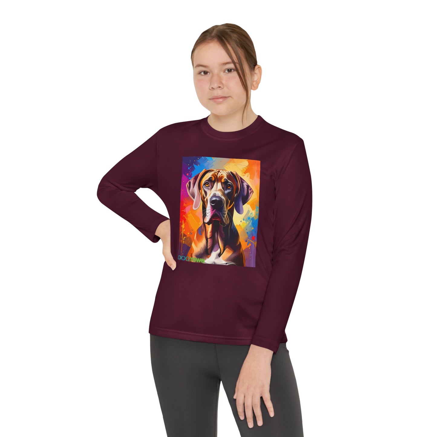Pup Art Canvas - Kid's Sport Long Sleeve Tee (Great Dane)