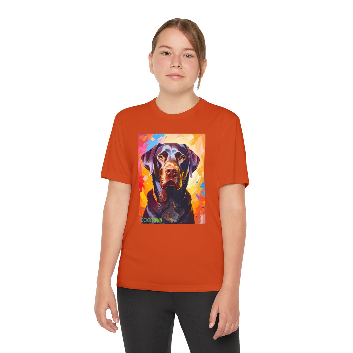 Pup Art Canvas - Kid's Sport Short Sleeve Tee (Chocolate Lab)