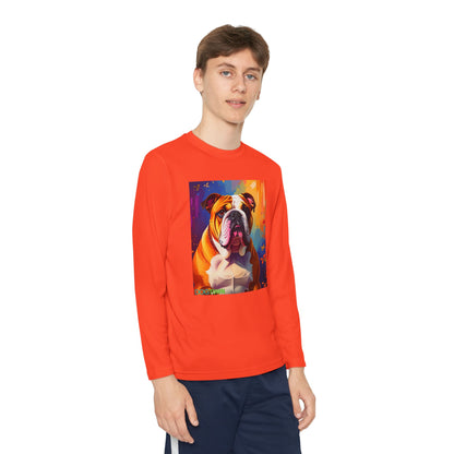 Pup Art Canvas - Kid's Sport Long Sleeve Tee (English Bulldog)