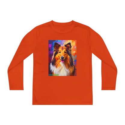 Pup Art Canvas - Kid's Sport Long Sleeve Tee (Sheltie - Shetland Sheepdog)