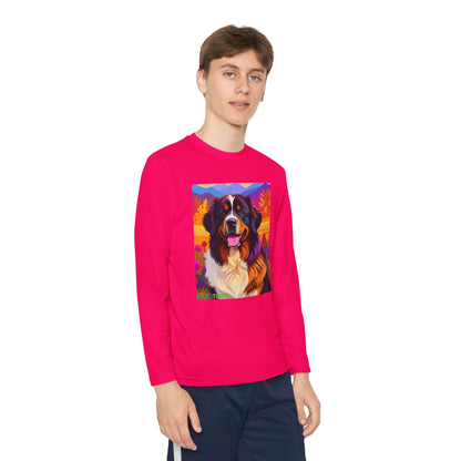 Pup Art Canvas - Kid's Sport Long Sleeve Tee (Bernese Mountain Dog)
