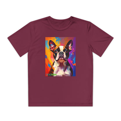 Pup Art Canvas - Kid's Sport Short Sleeve Tee (Boston Terrier)