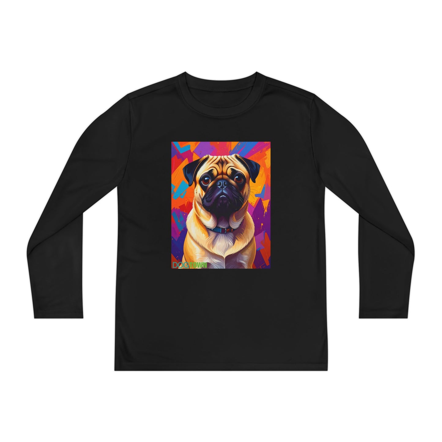Pup Art Canvas - Kid's Sport Long Sleeve Tee (Pug)