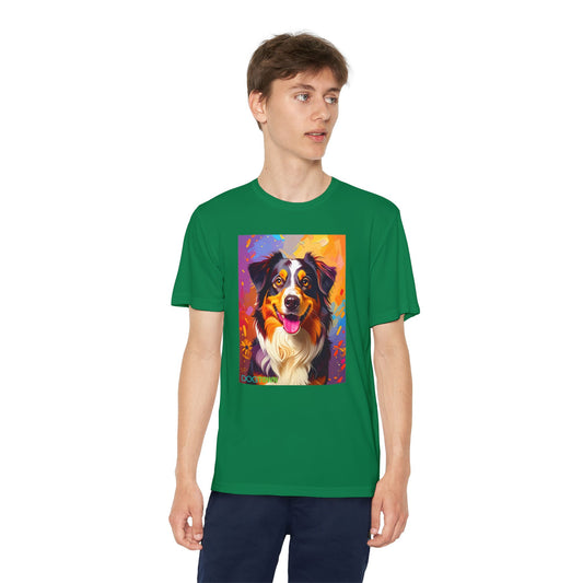 Pup Art Canvas - Kid's Sport Short Sleeve Tee (Australian Shepherd)