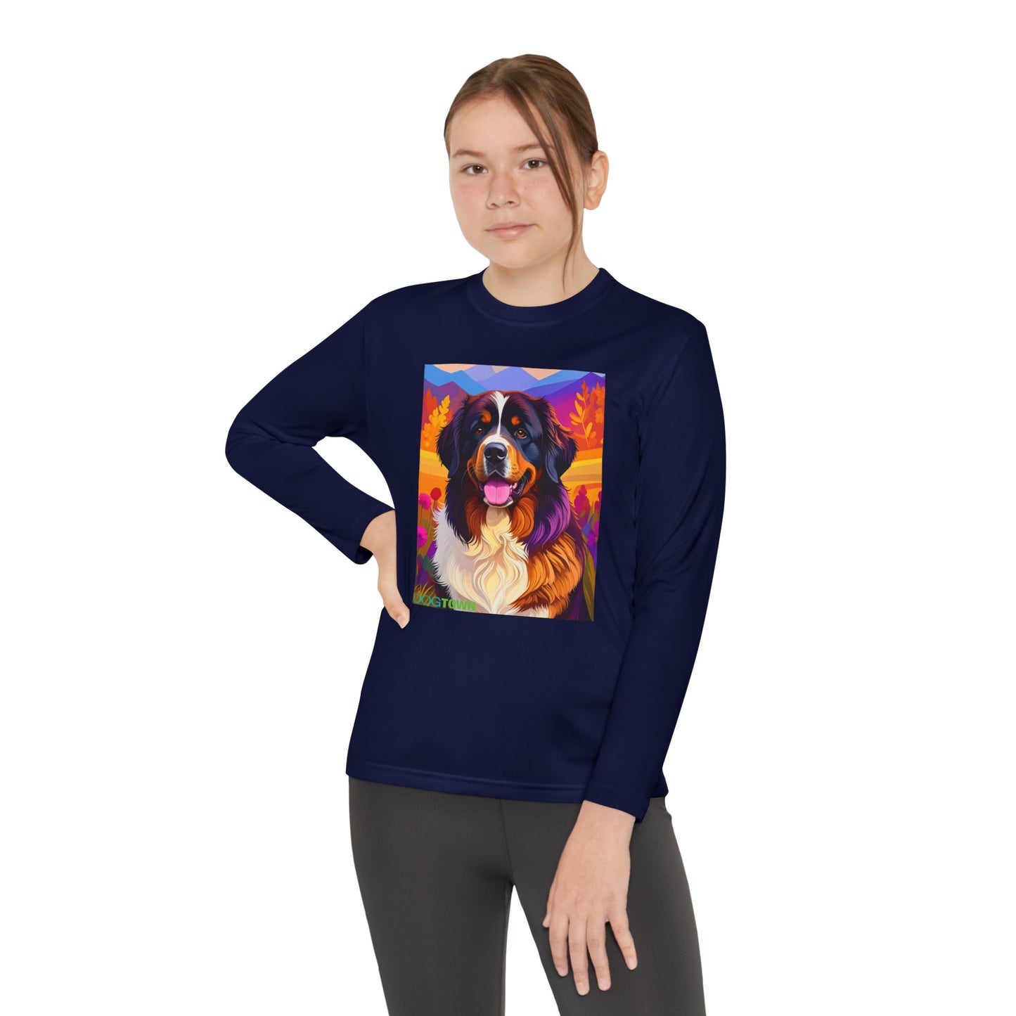 Pup Art Canvas - Kid's Sport Long Sleeve Tee (Bernese Mountain Dog)