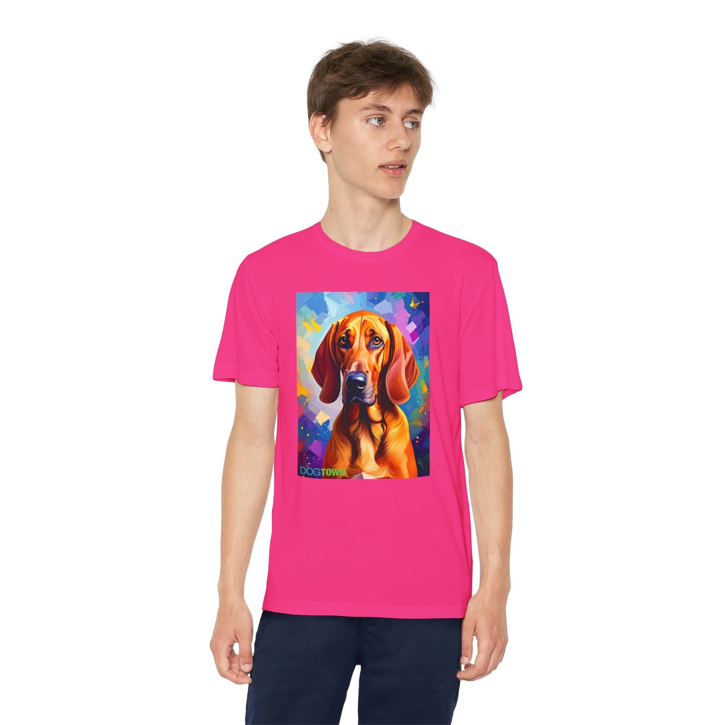 Pup Art Canvas - Kid's Sport Short Sleeve Tee (Redbone Coonhound)